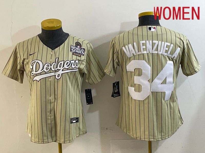 Women Los Angeles Dodgers #34 Valenzuela Green Stripe Game 2024 Nike MLB Jersey style 7